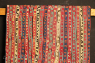 Mid 19th century Silk Jajim fragment, professionally mounted. size approximately 59 x 84cm / 2'0" x 2'9"                