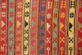 Mid 19th century Silk Jajim fragment, professionally mounted. size approximately 59 x 84cm / 2'0" x 2'9"                