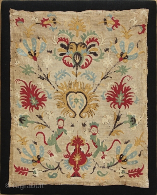 18th century Greek Island embroidery, mounted, 40 x 50cm / 1'4" x 1'8"                    