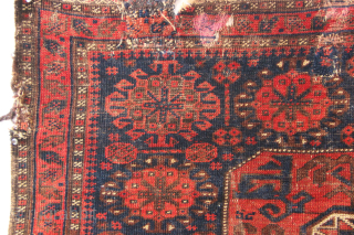 Large format Timuri bagface. Beautiful, rich colours. Sadly worn but still graphic and great value.                  