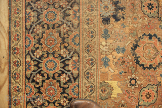 Early 19th century Herat or Khorrasan Kelleh. Beautiful and looks much older. Heavy wear and fading on front side, backside has amazing glorious colour. Very dusty and with some small holes. 251  ...