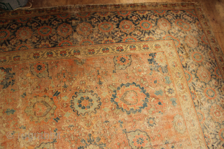 Early 19th century Herat or Khorrasan Kelleh. Beautiful and looks much older. Heavy wear and fading on front side, backside has amazing glorious colour. Very dusty and with some small holes. 251  ...