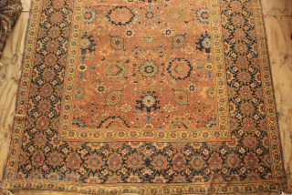Early 19th century Herat or Khorrasan Kelleh. Beautiful and looks much older. Heavy wear and fading on front side, backside has amazing glorious colour. Very dusty and with some small holes. 251  ...