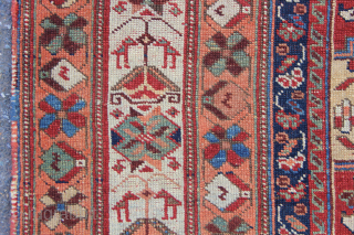 Lovely antique Afshar rug with abrashed sky blue border packed with animals. Evenly worn, clean and ready for your floor. 5'3" x 8'0"          