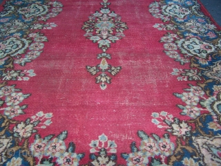 ok this is an nice old handmade kerman rug i believe 1920's or 30's .
nice rug does have wear in field of rug . 

rug size is 6ft 8in x 3ft 9  ...