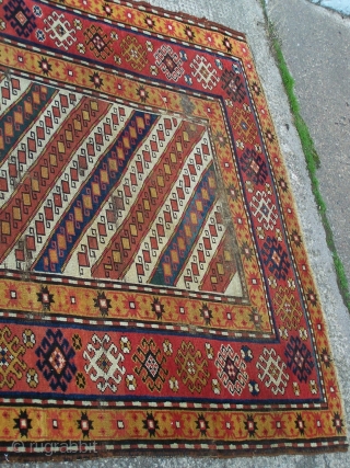 Karabagh rug, beautifully balanced colour palette with vivid use of 'saffron' yellow, 2nd half of 19th.century; the weave is finer than most I've seen, general wear- especially at top an bottom ends  ...