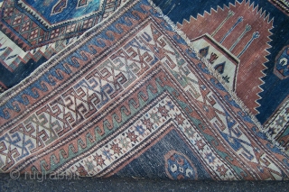 Shirvan rug, natural colours but chemically washed, general wear + band of wear (floorboard) down to foundation across centre, sides and ends are presentable, 183 x 150cm      