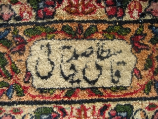 Kerman signed small rug 3' 0" x 5' 5"

Probably circa 1925-1935.  Great condition throughout.  I have had the edges  re-wrapped in places since the photos were taken.  The  ...