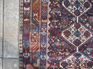 Kamseh rug 4' 11" x 6' 0" in full pile condition with nice color. Blanket-like handle. 

Possibly some other South Persian variety, but I'll stick with Shiraz to be on the conservative  ...