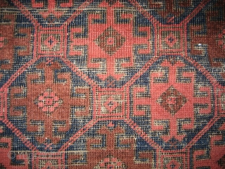 Belouch 3' 3" x 5' 5".
Probably circa 1920 or earlier.  Even low pile with the usual corrosion in the brown (see photos).  The glory of this little rug is the  ...
