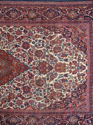 Kashan rug, 4' 3" X 7' 2", probably circa 1920-1930.  Scarce ivory ground.  Even low to slightly better pile all over.  My restorer added new edge wrapping and other  ...