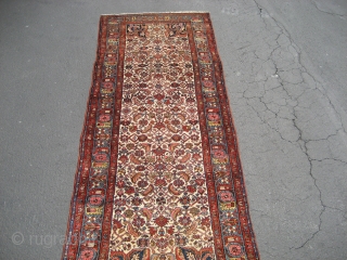 Hamadan area runner, possibly Enjilas, probably circa 1910-1925.  Size is 3' 5" x 9' 4".  Great condition with a fairly fine single wefted weave, consistent with Enjilas in both structure  ...