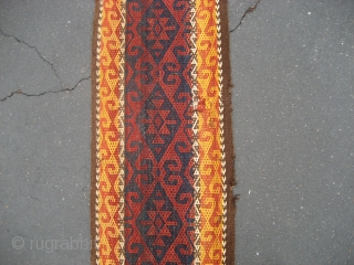 Tent band(?) Kurdish?  Turkish?  Whatever it is, it's a big one at 1' 6" x 43+ feet long.  Fresh from a San Francisco area estate.  Colors look veggie  ...