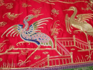 Early 19th Century Chinese Gold Thread Embroidery Tapestry - Rare, Unique animal design with cranes and deer. Width 23" Length 94" in excellent condition.         