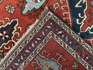 Very nice and unusual Yalameh.

SOFT handle, high quality wool!

Very small loss at one corner pictured.  Otherwise, in excellent condition with no holes, rips, tears or repairs.

8’4”x3’2”

      