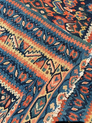 Senneh Kilim circa 1880
78 inches x 48 inches (198 x 122 cm).
One old repair shown.
Thank you for looking.               