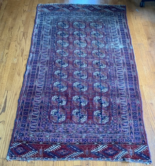 Fine 19th Ca. Tekke with intriguing border! Very fine with signs of wear.  No repairs or holes. 71"x42"              