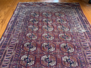 Fine 19th Ca. Tekke with intriguing border! Very fine with signs of wear.  No repairs or holes. 71"x42"              