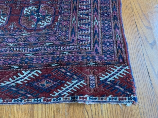 Fine 19th Ca. Tekke with intriguing border! Very fine with signs of wear.  No repairs or holes. 71"x42"              