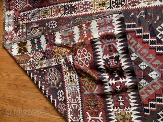 A rare Shirvan Kilim circa 1900-10

Perfect in every way!

Detailed Micro abrash within icons!

81 inches x 115 inches

Please request more photos if you wish.

Price includes shipping within US.      