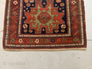 19th Ca Kazak weave with Leshghi star
Old Repairs.  Colors Bright and sound.
5'3"x3'1"                    