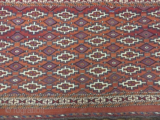 Up for sale is a nice 
Antique
Turkoman Bokhara
Hand Made Rug
Back face with Kilim
The approximate overall size is  45" X 32"
Soumak Weave part with kilim Backing
The design is highly desirable Bokhara pattern.
Medium  ...