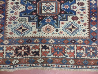 Up for sale is an
Antique Wool
Hand Made Rug.
The approximate size is  43" X 54" (3' 7" X 4' 5")
The design is Shirvan
Medium Low pile
No tears and no holes
The two endings and  ...