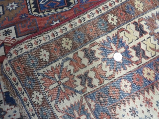 Up for sale is an
Antique Wool
Hand Made Rug.
The approximate size is  43" X 54" (3' 7" X 4' 5")
The design is Shirvan
Medium Low pile
No tears and no holes
The two endings and  ...
