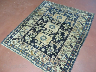  Caucasian
Hand Made Rug.
The approximate size is  3' 9" X 4' 3" (45" X 51")
The overall condition is good with low medium pile.
Some oxidation of wool due to age
There are no  ...