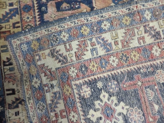  Caucasian
Hand Made Rug.
The approximate size is  3' 9" X 4' 3" (45" X 51")
The overall condition is good with low medium pile.
Some oxidation of wool due to age
There are no  ...