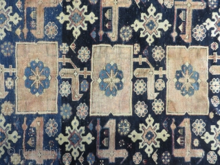  Caucasian
Hand Made Rug.
The approximate size is  3' 9" X 4' 3" (45" X 51")
The overall condition is good with low medium pile.
Some oxidation of wool due to age
There are no  ...