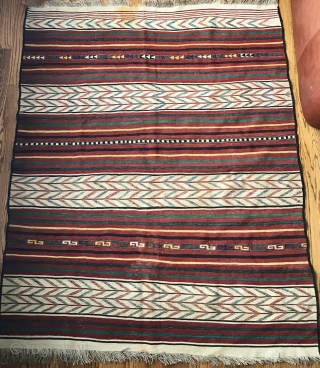 Two Uzbek kilims. The one on the bottom in the main picture is 55x69in. It has a slight stain on one end. Otherwise in excellent condition with good colors, patina and a  ...