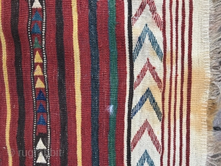 Two Uzbek kilims. The one on the bottom in the main picture is 55x69in. It has a slight stain on one end. Otherwise in excellent condition with good colors, patina and a  ...