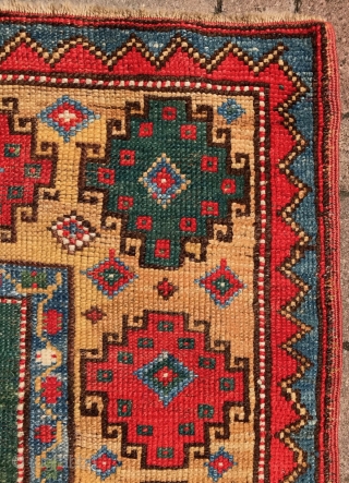 Konya prayer rug with memling gul border. 53x 40 inches. Classic 19th century village rug. No repairs. All good colors, including strong green. See closeups. Velcro strip sewn on for hanging  