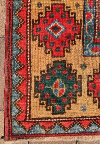 Konya prayer rug with memling gul border. 53x 40 inches. Classic 19th century village rug. No repairs. All good colors, including strong green. See closeups. Velcro strip sewn on for hanging  