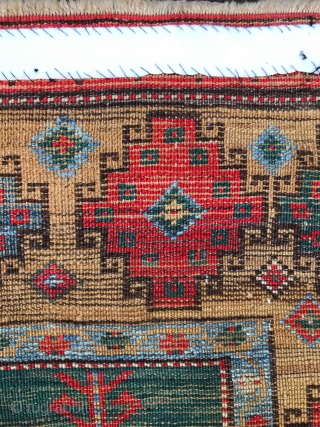 Konya prayer rug with memling gul border. 53x 40 inches. Classic 19th century village rug. No repairs. All good colors, including strong green. See closeups. Velcro strip sewn on for hanging  