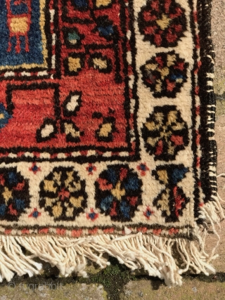 NW Persian bagface with striking classic memling gul containing 8 pointed star in the field and animals in the 4 corners. All good colors. Wool pile on cotton warps and wefts. Some  ...