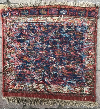 Shahsavan Khamseh bag face. 15inx15in. 19th cent. Excellent condition. Two small nicks in white border in the top left and right corners that have been stabilized (see picts). Excellent colors and drawing.  ...