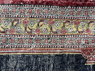 Antique Senneh saddle rug. Good condition, the fabric is thin, tautly woven and in good pile (see detail), with original sides, good vibrant dyes and professionally applied inserts. As pictured, minor loss  ...