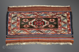 Antique Veramin bagface.  Good example of the form: beautifully drawn, uncluttered, great colors and wool. More than the usual details, including flat-woven ends, brocading and weft wrapped features. Displays exceptionally. All  ...