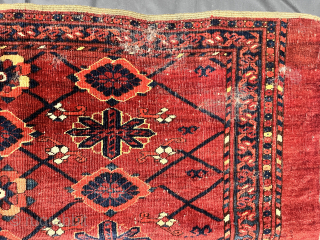 Antique Ersari chuval with considerable age. Provenance: Ex Cassin. Click to enlarge. Not a cookie-cutter example. A few rough spots but with good, glossy pile throughout, and exceptional color. ...