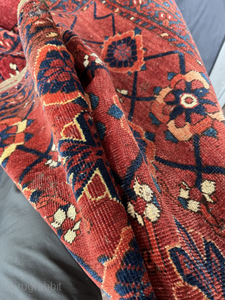 Antique Ersari chuval with considerable age. Provenance: Ex Cassin. Click to enlarge. Not a cookie-cutter example. A few rough spots but with good, glossy pile throughout, and exceptional color. ...