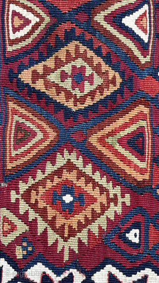 Antique, east Anatolian kilim. Dated, hajira - 1290 (1873). Dimensions, 92cm x 172cm. Good, vibrant colors throughout, with an autumnal palette; brighter than captured here.  In excellent condition, with a couple  ...