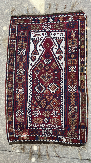 Antique, east Anatolian kilim. Dated, hajira - 1290 (1873). Dimensions, 92cm x 172cm. Good, vibrant colors throughout, with an autumnal palette; brighter than captured here.  In excellent condition, with a couple  ...