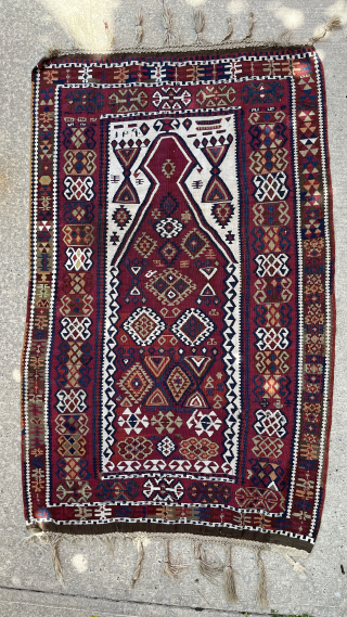 Antique, east Anatolian kilim. Dated, hajira - 1290 (1873). Dimensions, 92cm x 172cm. Good, vibrant colors throughout, with an autumnal palette; brighter than captured here.  In excellent condition, with a couple  ...