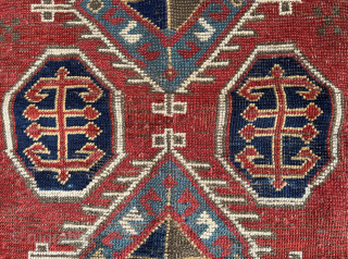 Antique Caucasian prayer rug. 94cm x 122cm (3'1" x 4'). Floppy handle, signs of age, even wear. Spare design, compact dimensions, impactful display. Images show full front and back. Email contact: ...