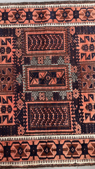 "Yacub Khani" Baluch rug. 208 x 104 cm (82" x 41") Scattered oxidizing browns, lusterous pile, skillfully drawn border, overall very good condition. Very reasonably priced. Contact: jgz10101@gmail.com