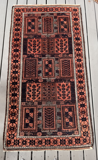 "Yacub Khani" Baluch rug. 208 x 104 cm (82" x 41") Scattered oxidizing browns, lusterous pile, skillfully drawn border, overall very good condition. Very reasonably priced. Contact: jgz10101@gmail.com