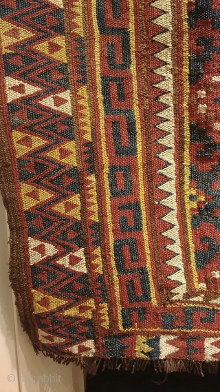 Uzbek Tartari bag face.  Early 1900s. Double interlocking tapestry weave, on goat hair warp.  35" X 31" (89cm x 79cm). Aged, dry texture.  In excellent condition, suitable for trafficked  ...