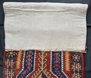 Antique Anatolian yastik. 63cm X 106cm. Unusual and technically astute reverse brocade weave. Professionally mounted on linen. Good saturated colors. Original sides. As pictured, etching in the dark brown yarns, a couple  ...